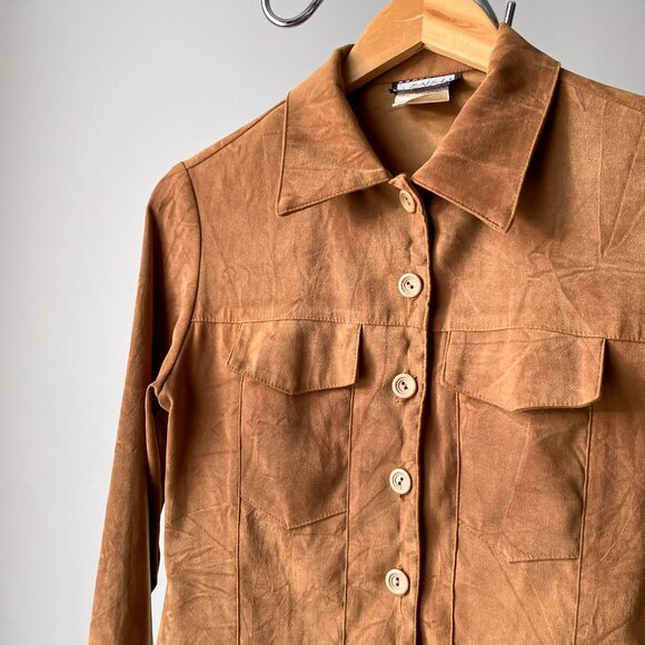 ❄️ 90sVintage Warm Fitted Lightweight Brown Faux-Suede Western Jacket - Picture 3 of 6